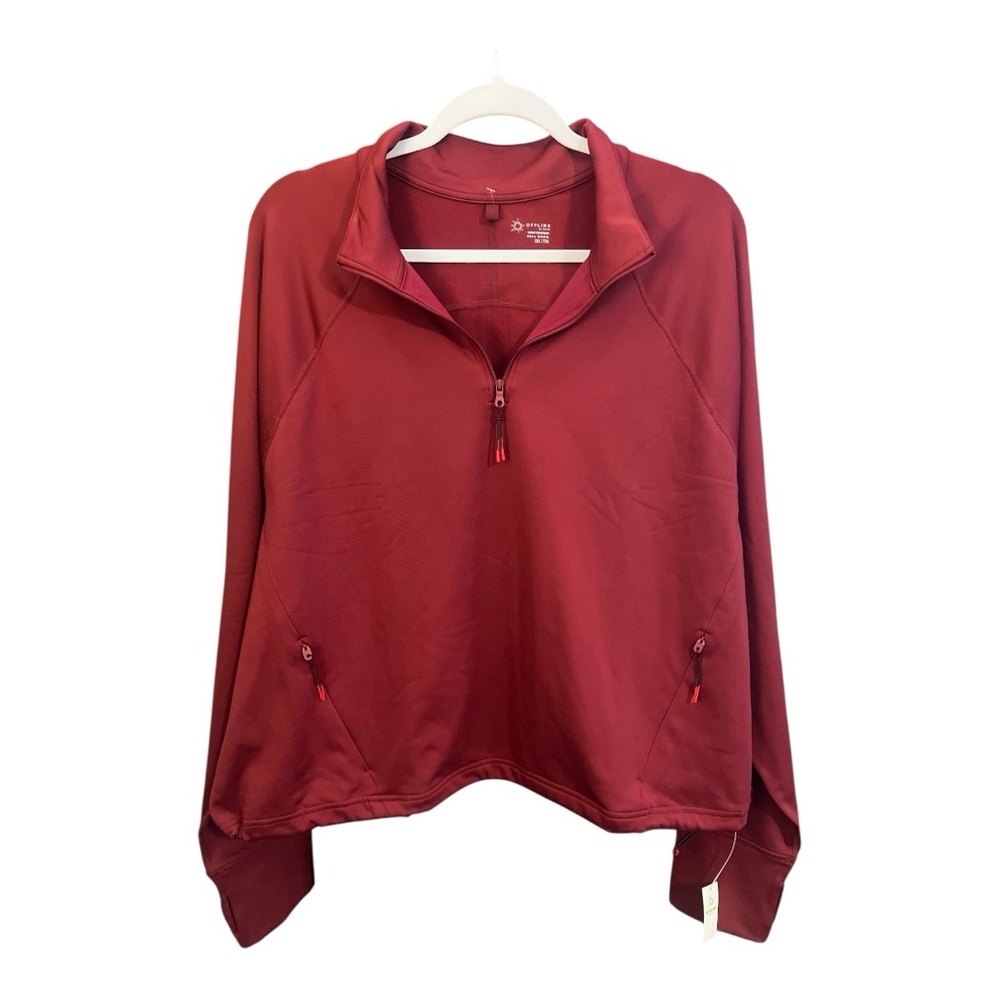 Offline by Aerie Warmup Quarter Zip Pullover Thumb Holes Wine NWT XXL Athleisure